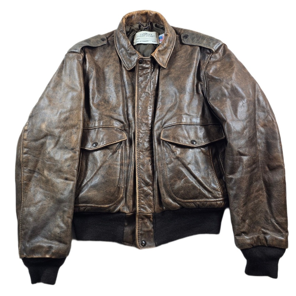 Schott NYC Flight Jacket Mens Large 44 Brown Leather I.S.674.M.S Vintage Bomber